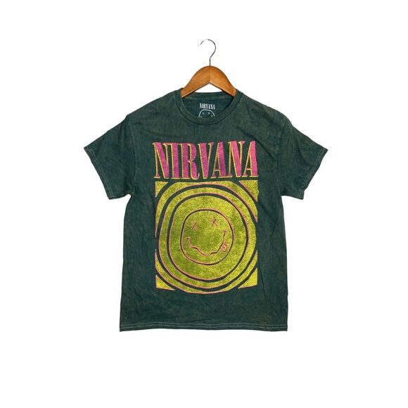 Nirvana Vintage Style Smile Back Short Sleeve Unisex T Shirt Crew Neck S Green - Picture 8 of 14
